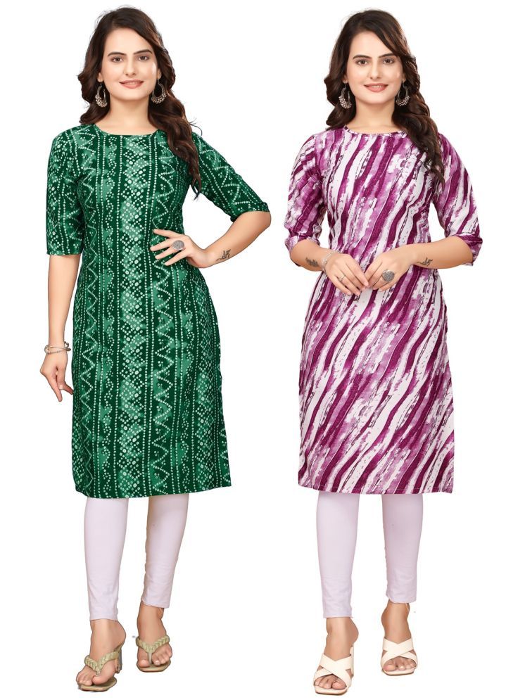     			KHODALKURPA Pack of 2 Crepe Printed Straight Women's Kurti - ( Green,Purple )