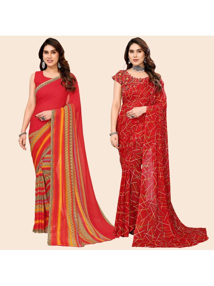     			Kashvi Sarees Pack of 2 Georgette Printed Saree With Blouse Piece ( Multicolor )