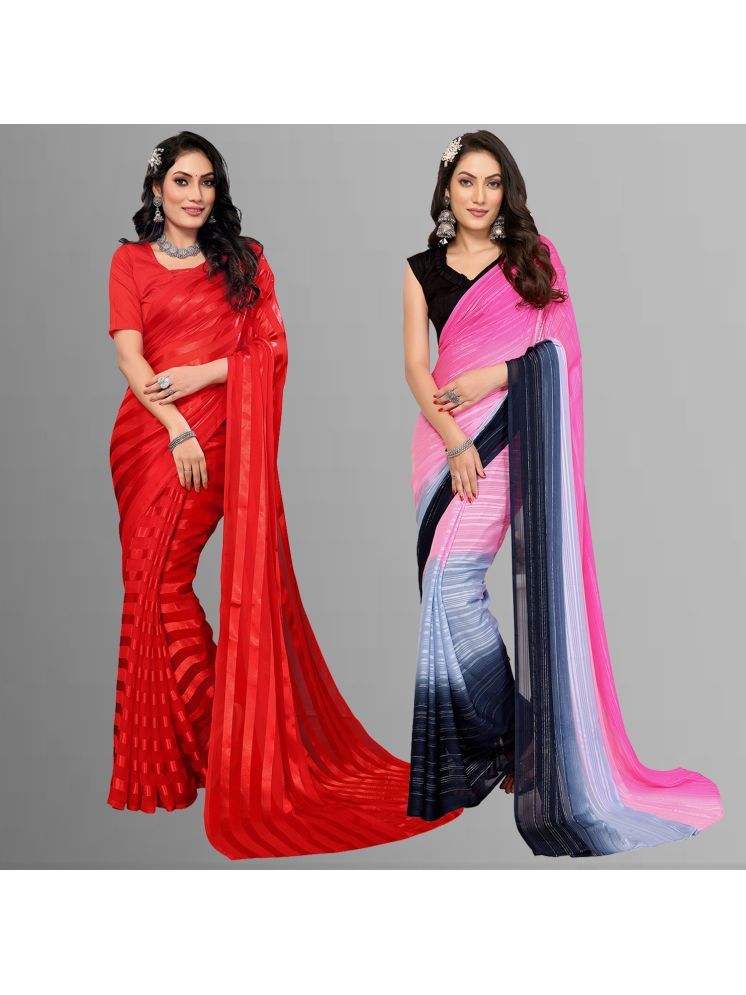     			Kashvi Sarees Pack of 2 Satin Striped Saree With Blouse Piece ( Multicolor )