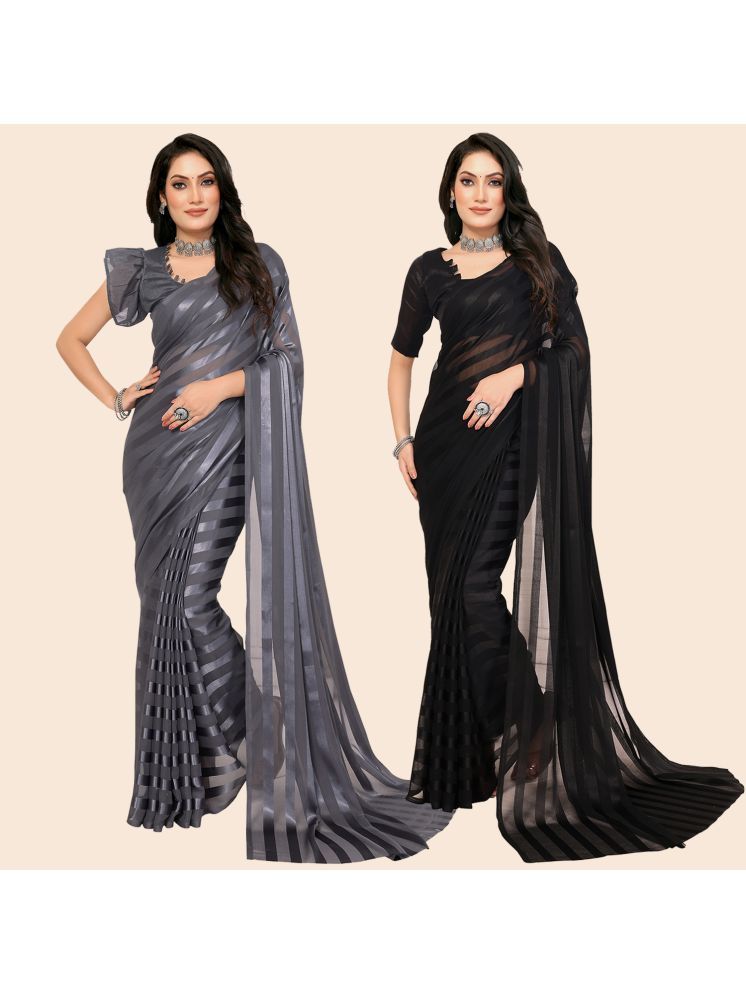     			Kashvi Sarees Pack of 2 Satin Striped Saree With Blouse Piece ( Multicolor )