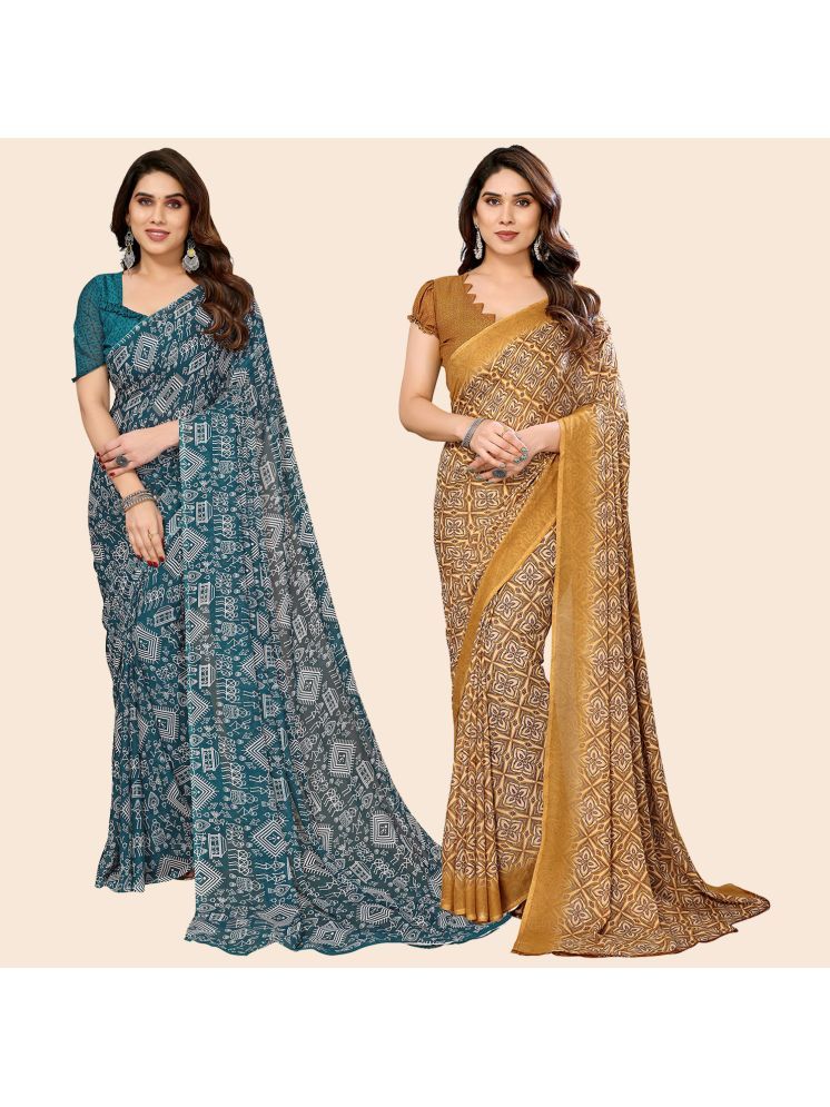     			Kashvi Sarees Pack of 2 Georgette Printed Saree With Blouse Piece ( Multicolor )