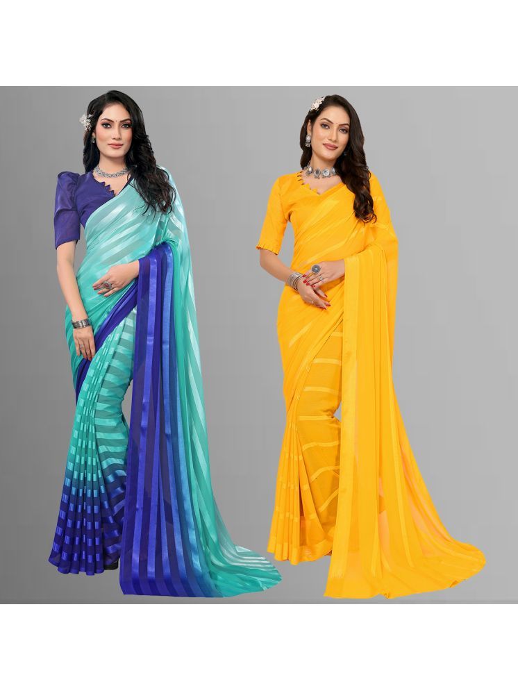     			Kashvi Sarees Pack of 2 Satin Striped Saree With Blouse Piece ( Multicolor )