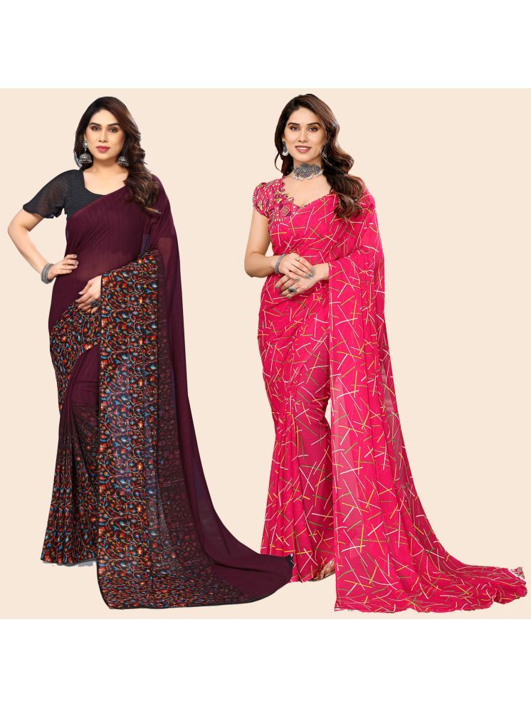     			Kashvi Sarees Pack of 2 Georgette Printed Saree With Blouse Piece ( Multicolor )