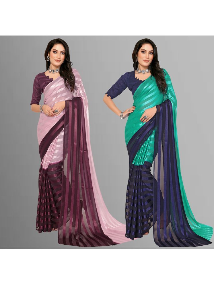     			Kashvi Sarees Pack of 2 Satin Striped Saree With Blouse Piece ( Multicolor )