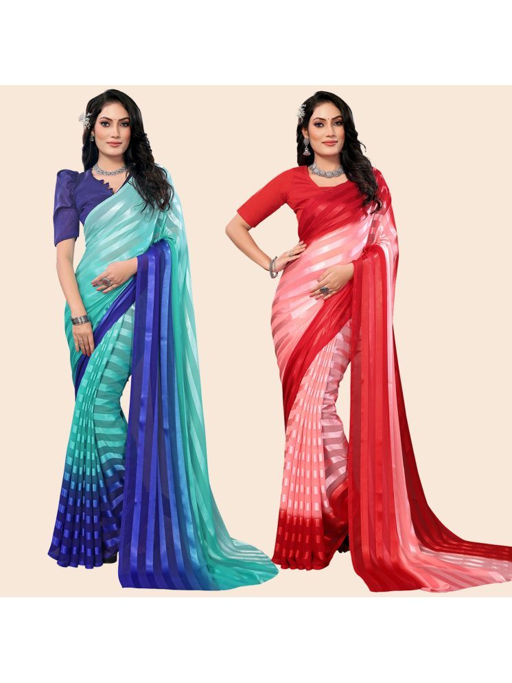     			Kashvi Sarees Pack of 2 Satin Striped Saree With Blouse Piece ( Multicolor )