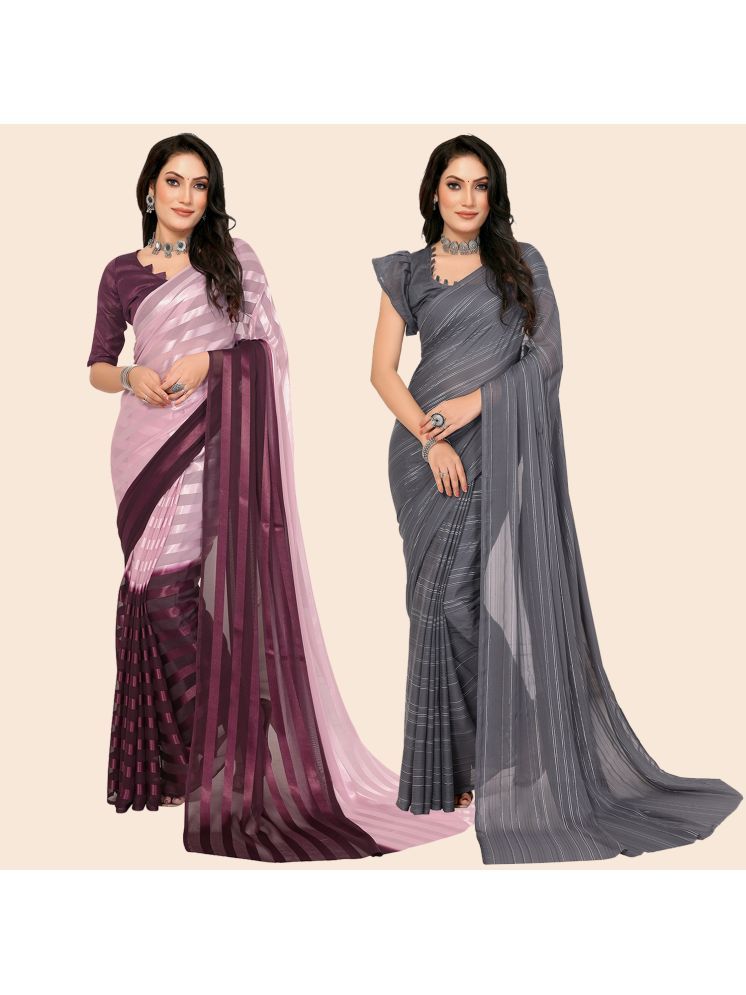     			Kashvi Sarees Pack of 2 Satin Striped Saree With Blouse Piece ( Multicolor )