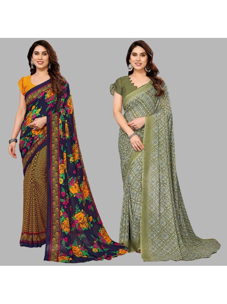     			Kashvi Sarees Pack of 2 Georgette Printed Saree With Blouse Piece ( Multicolor )