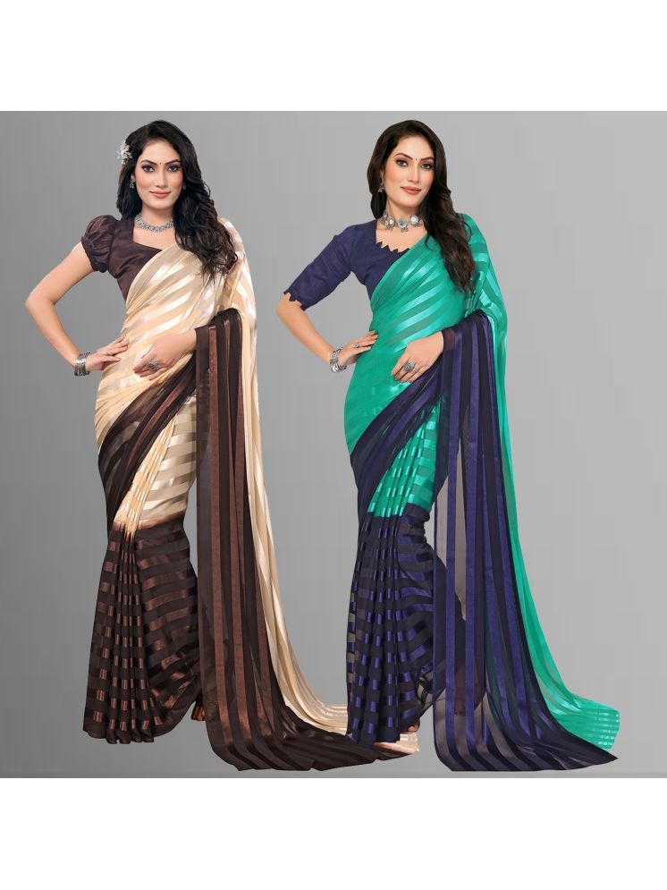     			Kashvi Sarees Pack of 2 Satin Striped Saree With Blouse Piece ( Multicolor )