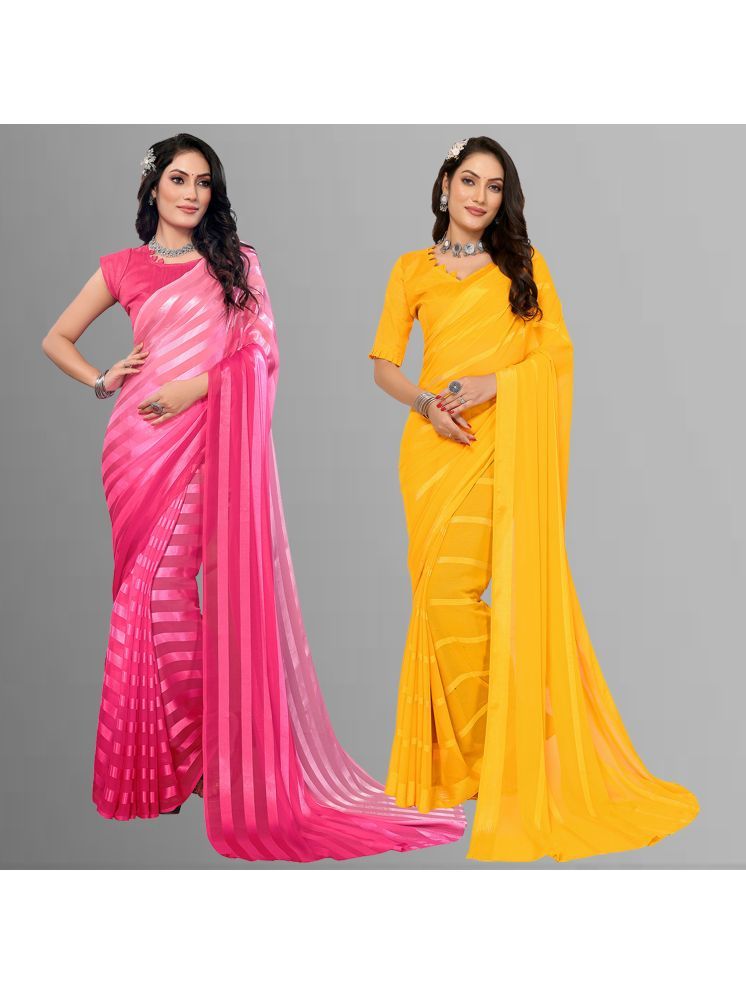     			Kashvi Sarees Pack of 2 Satin Striped Saree With Blouse Piece ( Multicolor )