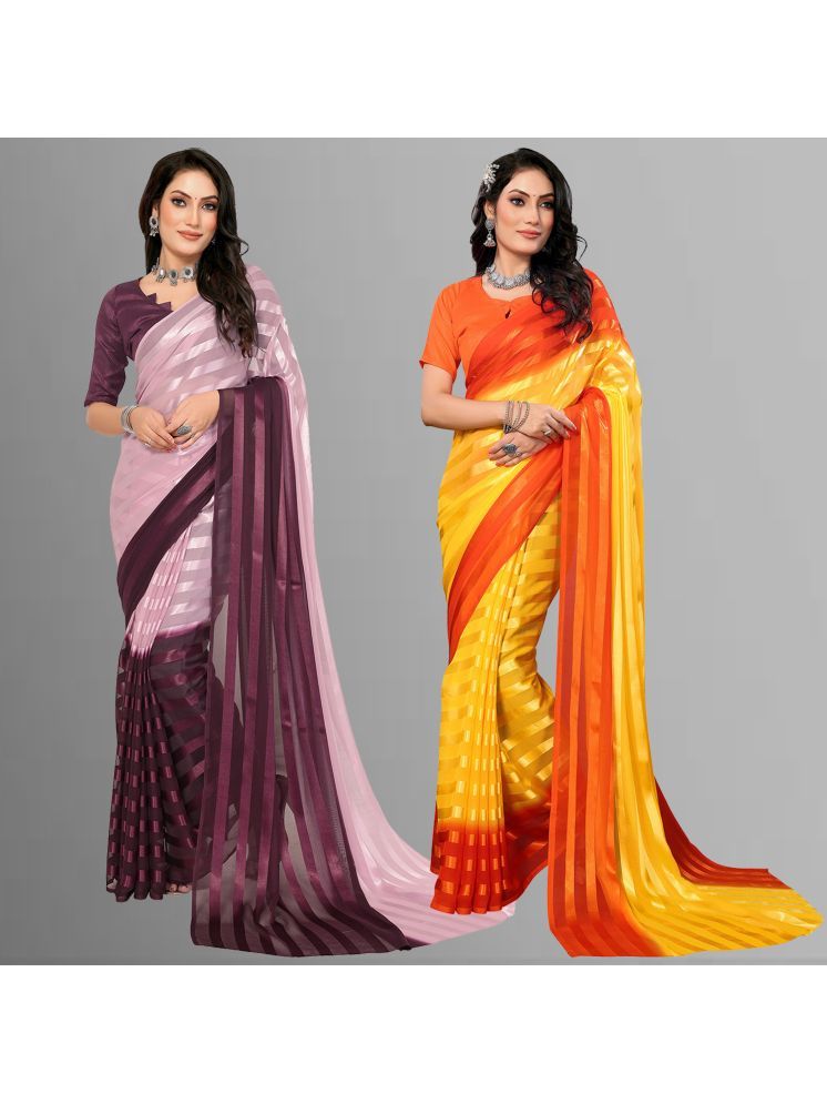     			Kashvi Sarees Pack of 2 Satin Striped Saree With Blouse Piece ( Multicolor )