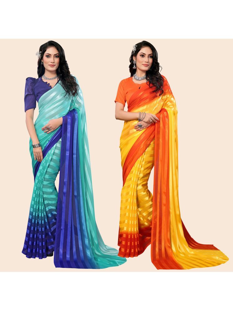     			Kashvi Sarees Pack of 2 Satin Striped Saree With Blouse Piece ( Multicolor )