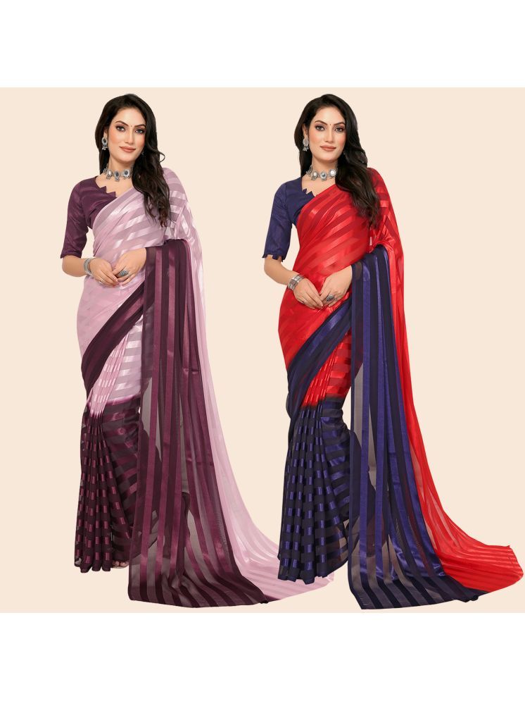     			Kashvi Sarees Pack of 2 Satin Striped Saree With Blouse Piece ( Multicolor )