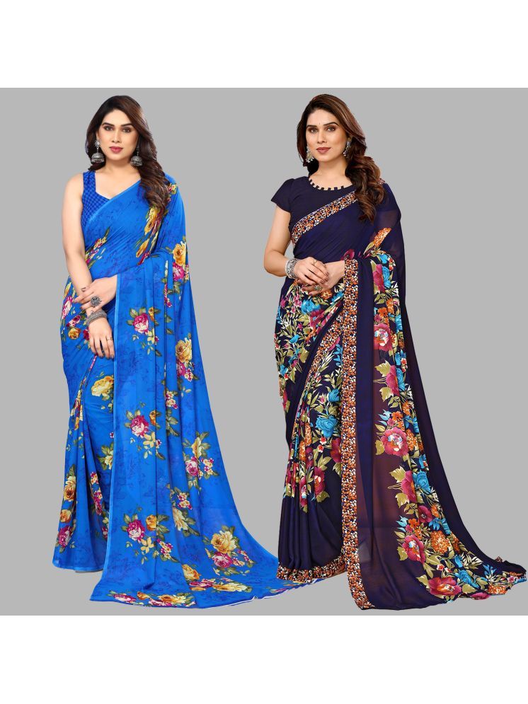     			Kashvi Sarees Pack of 2 Georgette Printed Saree With Blouse Piece ( Multicolor )