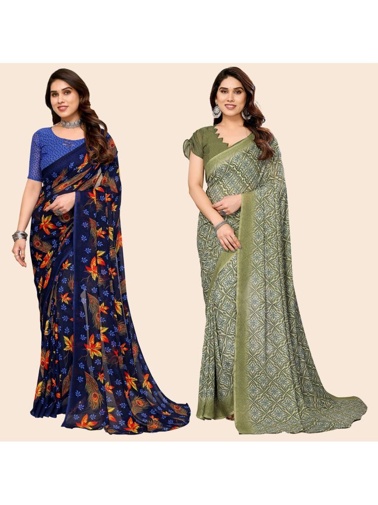     			Kashvi Sarees Pack of 2 Georgette Printed Saree With Blouse Piece ( Multicolor )