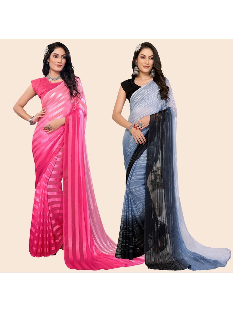     			Kashvi Sarees Pack of 2 Satin Striped Saree With Blouse Piece ( Multicolor )