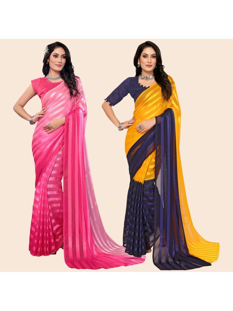     			Kashvi Sarees Pack of 2 Satin Striped Saree With Blouse Piece ( Multicolor )