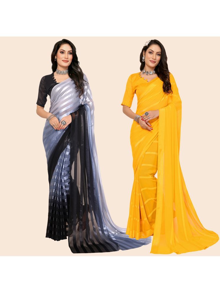     			Kashvi Sarees Pack of 2 Satin Striped Saree With Blouse Piece ( Multicolor )