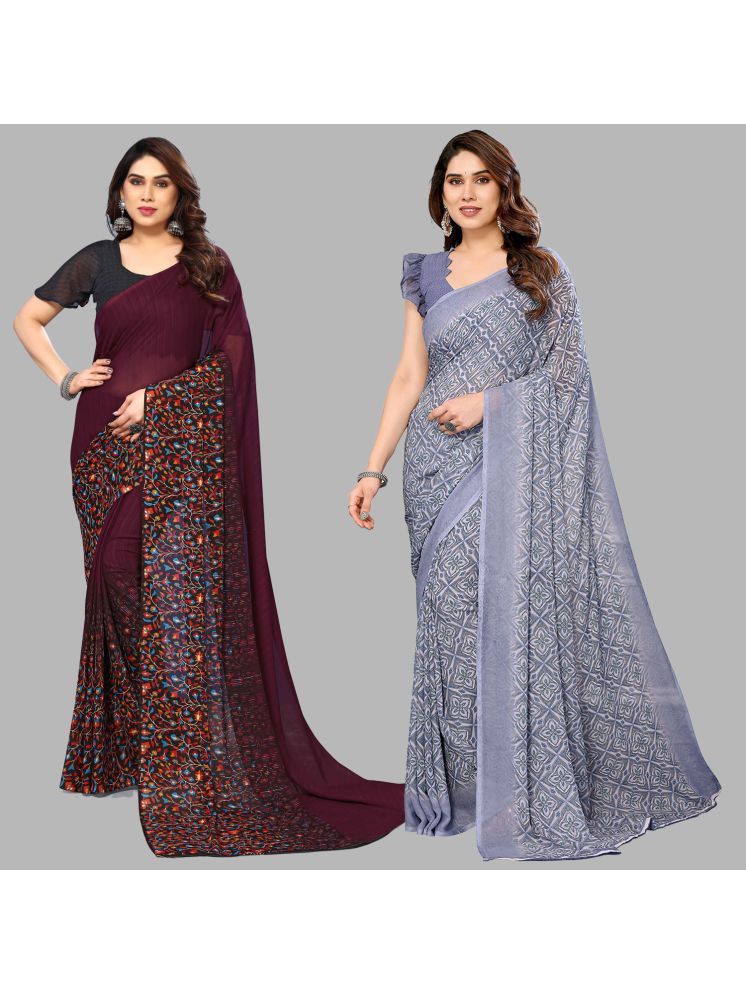     			Kashvi Sarees Pack of 2 Georgette Printed Saree With Blouse Piece ( Multicolor )