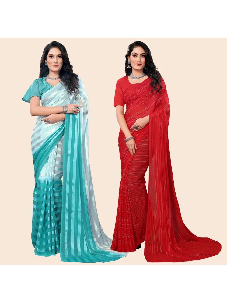     			Kashvi Sarees Pack of 2 Satin Striped Saree With Blouse Piece ( Multicolor )