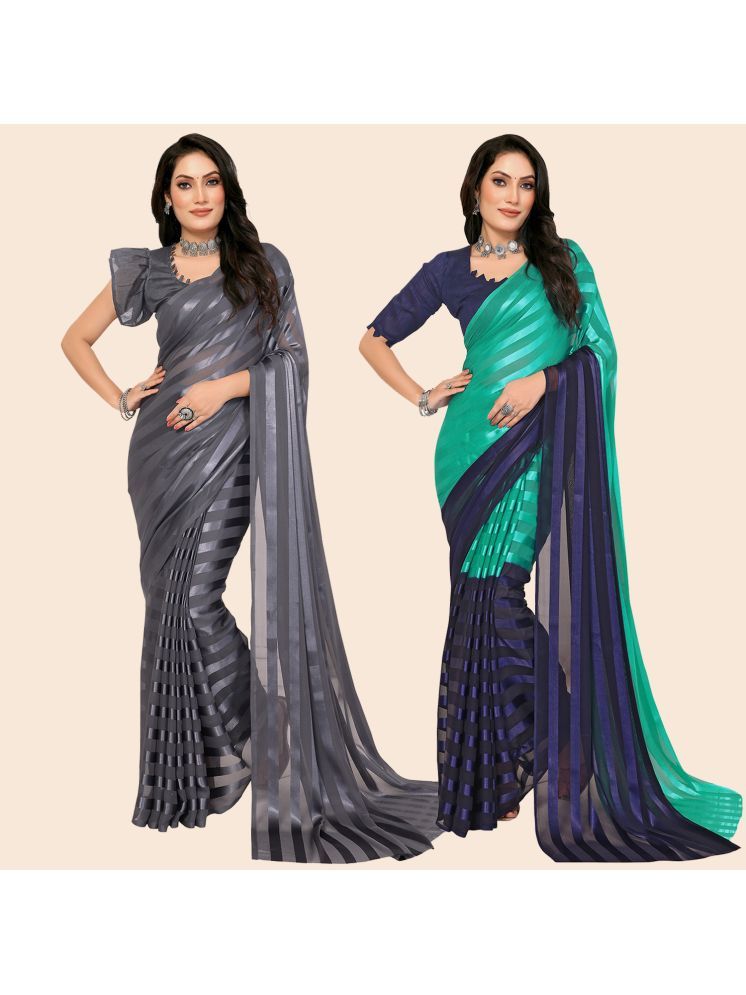     			Kashvi Sarees Pack of 2 Satin Striped Saree With Blouse Piece ( Multicolor )