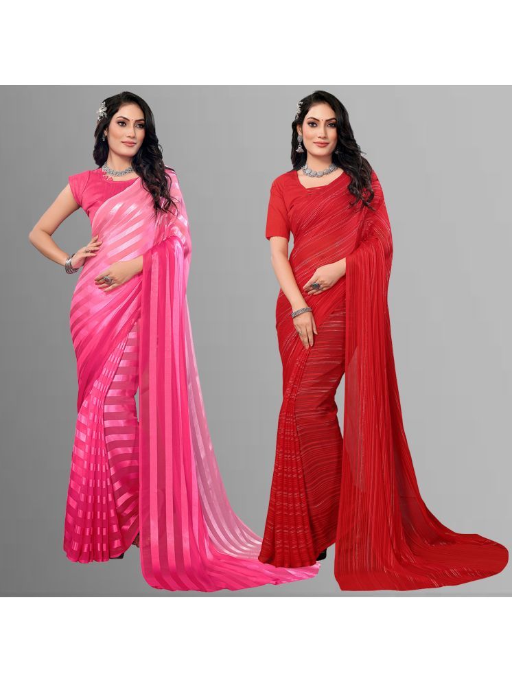     			Kashvi Sarees Pack of 2 Satin Striped Saree With Blouse Piece ( Multicolor )