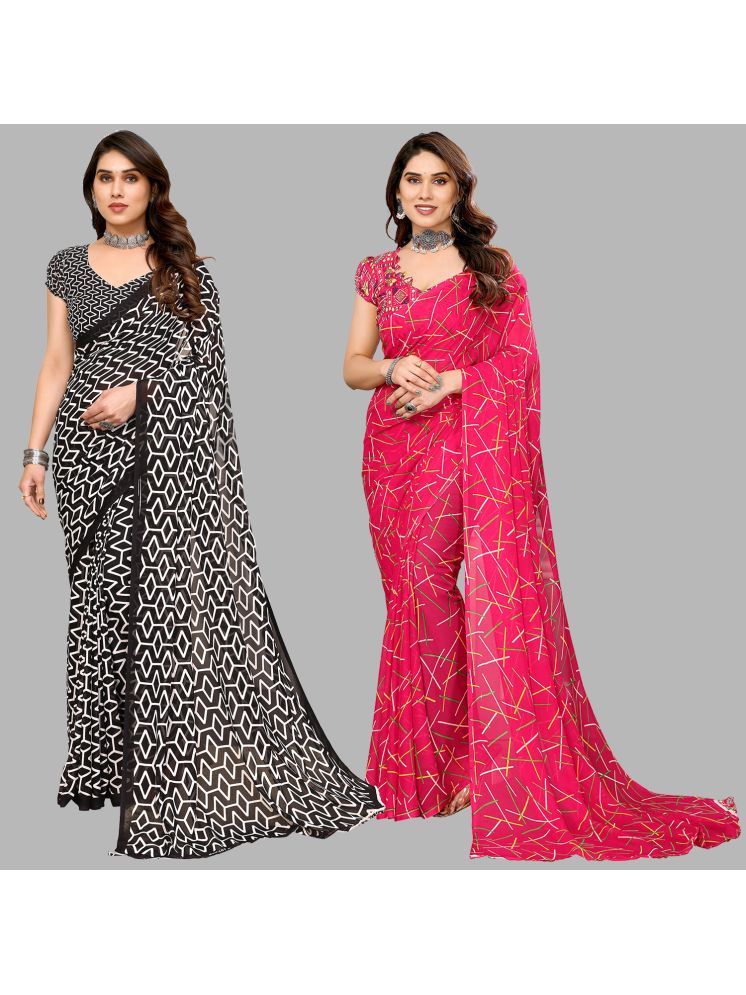     			Kashvi Sarees Pack of 2 Georgette Printed Saree With Blouse Piece ( Multicolor )