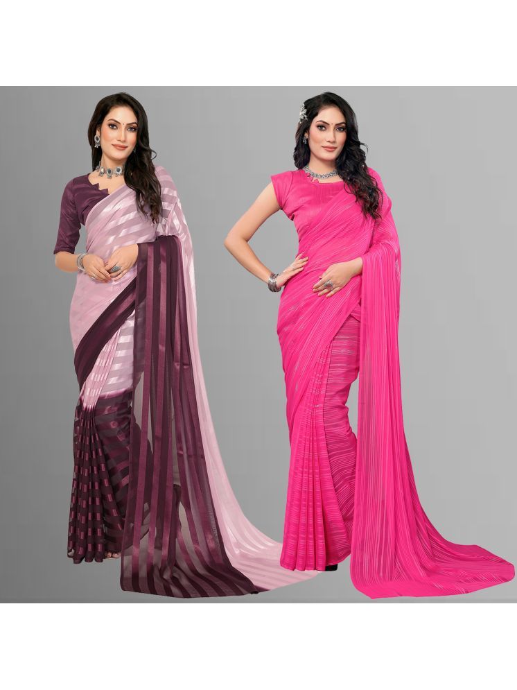     			Kashvi Sarees Pack of 2 Satin Striped Saree With Blouse Piece ( Multicolor )