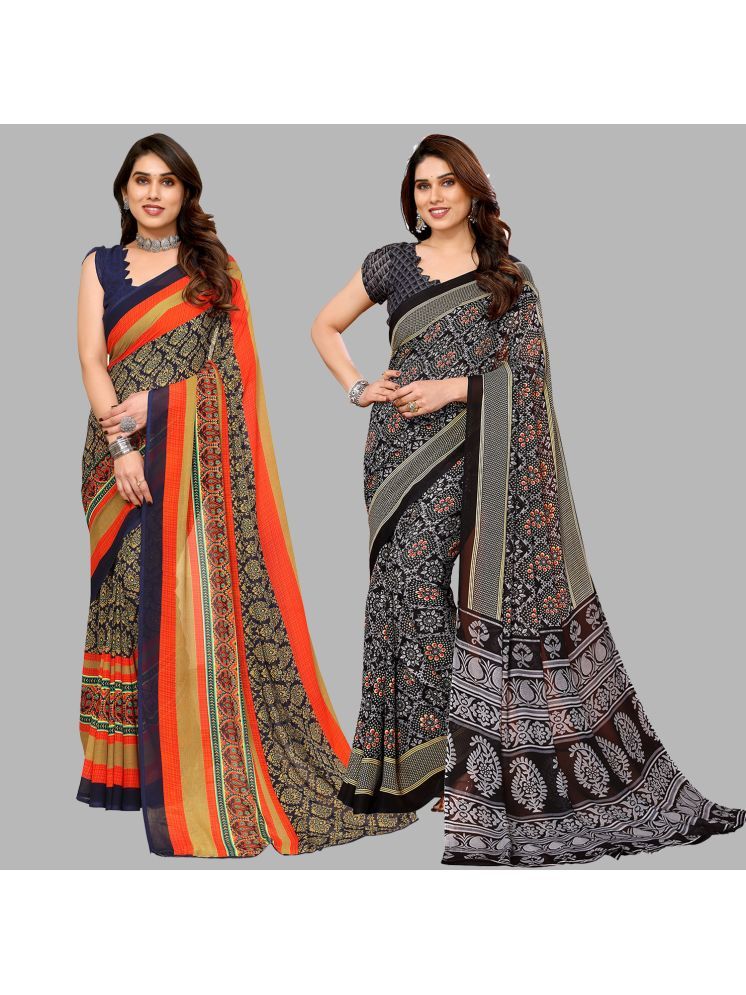     			Kashvi Sarees Pack of 2 Georgette Printed Saree With Blouse Piece ( Multicolor )