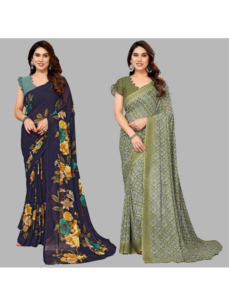     			Kashvi Sarees Pack of 2 Georgette Printed Saree With Blouse Piece ( Multicolor )