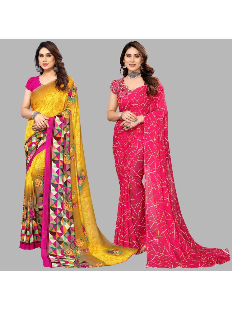     			Kashvi Sarees Pack of 2 Georgette Printed Saree With Blouse Piece ( Multicolor )