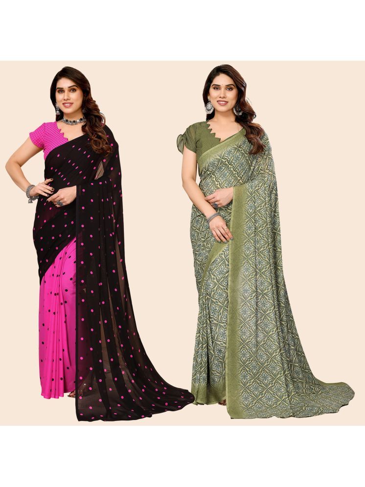     			Kashvi Sarees Pack of 2 Georgette Printed Saree With Blouse Piece ( Multicolor )