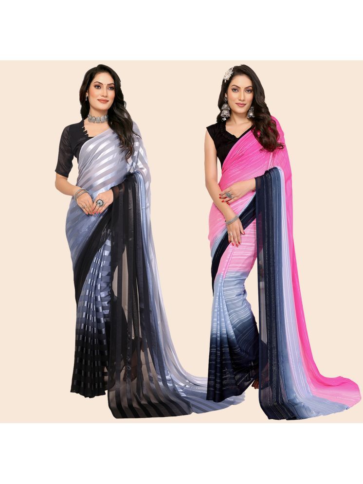     			Kashvi Sarees Pack of 2 Satin Striped Saree With Blouse Piece ( Multicolor )