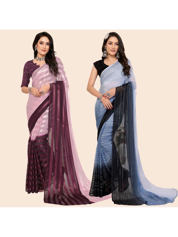     			Kashvi Sarees Pack of 2 Satin Striped Saree With Blouse Piece ( Multicolor )