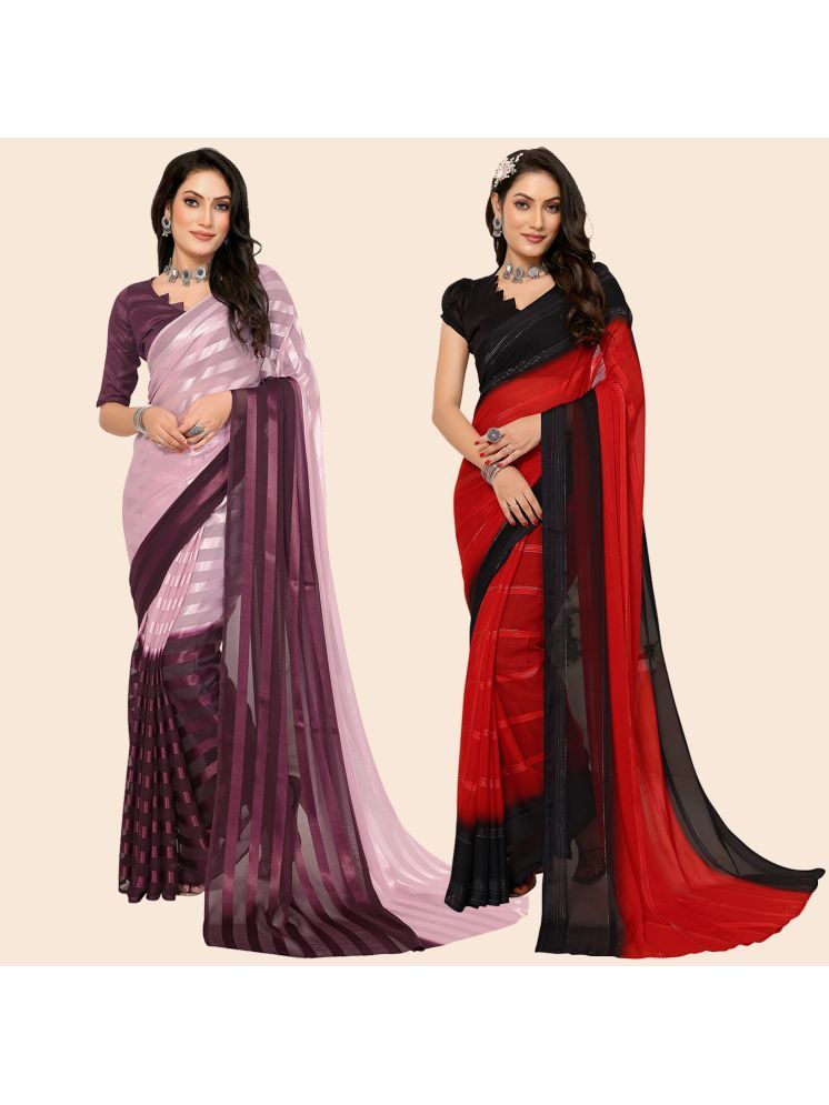     			Kashvi Sarees Pack of 2 Satin Striped Saree With Blouse Piece ( Multicolor )