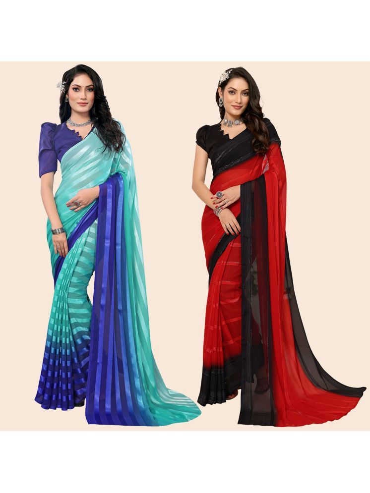     			Kashvi Sarees Pack of 2 Satin Striped Saree With Blouse Piece ( Multicolor )