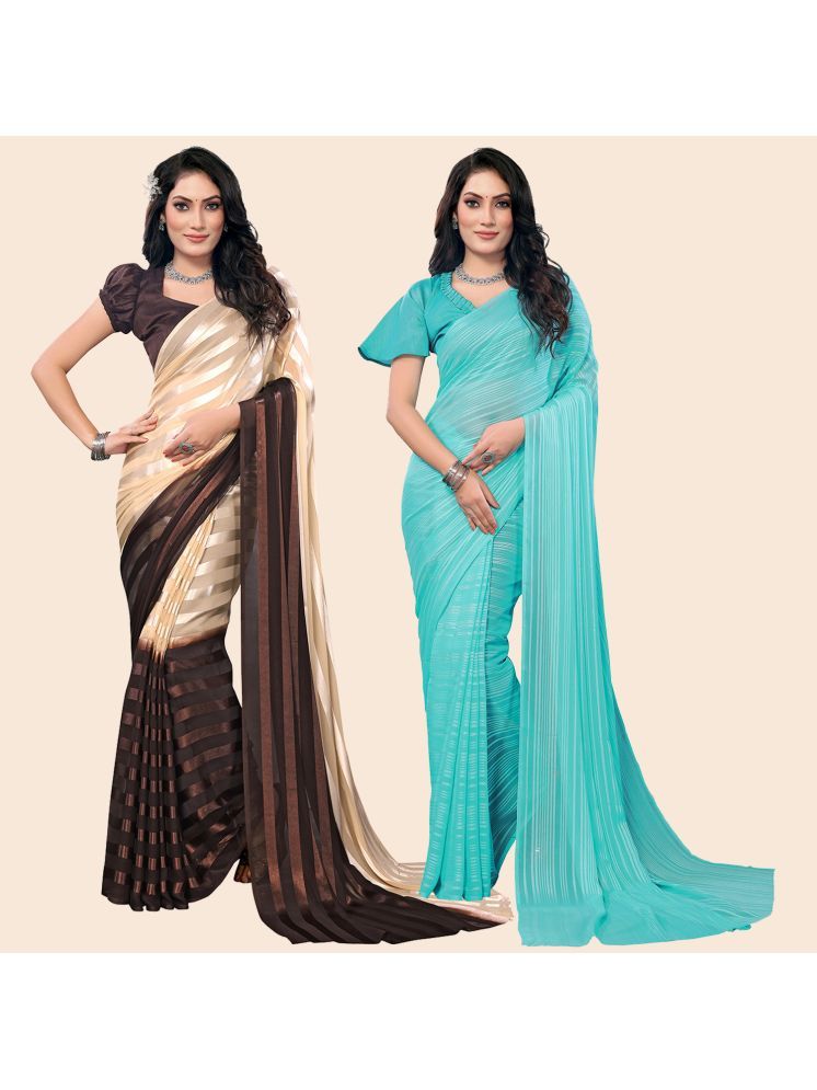     			Kashvi Sarees Pack of 2 Satin Striped Saree With Blouse Piece ( Multicolor )