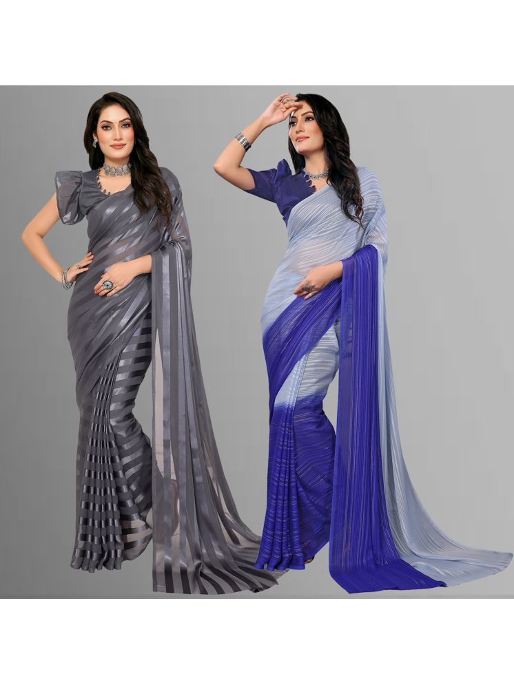     			Kashvi Sarees Pack of 2 Satin Striped Saree With Blouse Piece ( Multicolor )