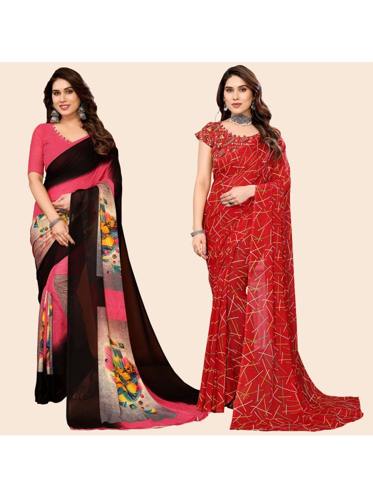     			Kashvi Sarees Pack of 2 Georgette Printed Saree With Blouse Piece ( Multicolor )