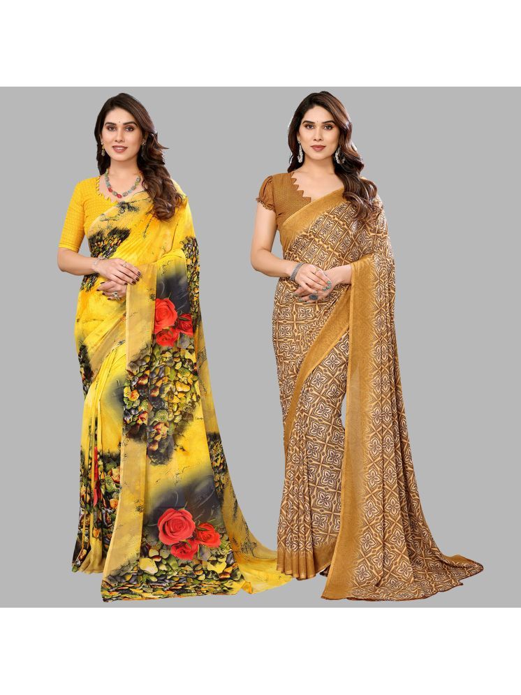     			Kashvi Sarees Pack of 2 Georgette Printed Saree With Blouse Piece ( Multicolor )