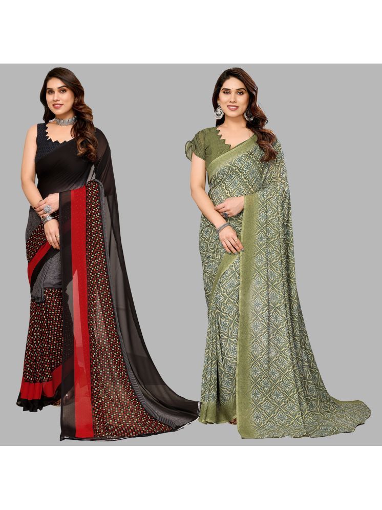     			Kashvi Sarees Pack of 2 Georgette Printed Saree With Blouse Piece ( Multicolor )