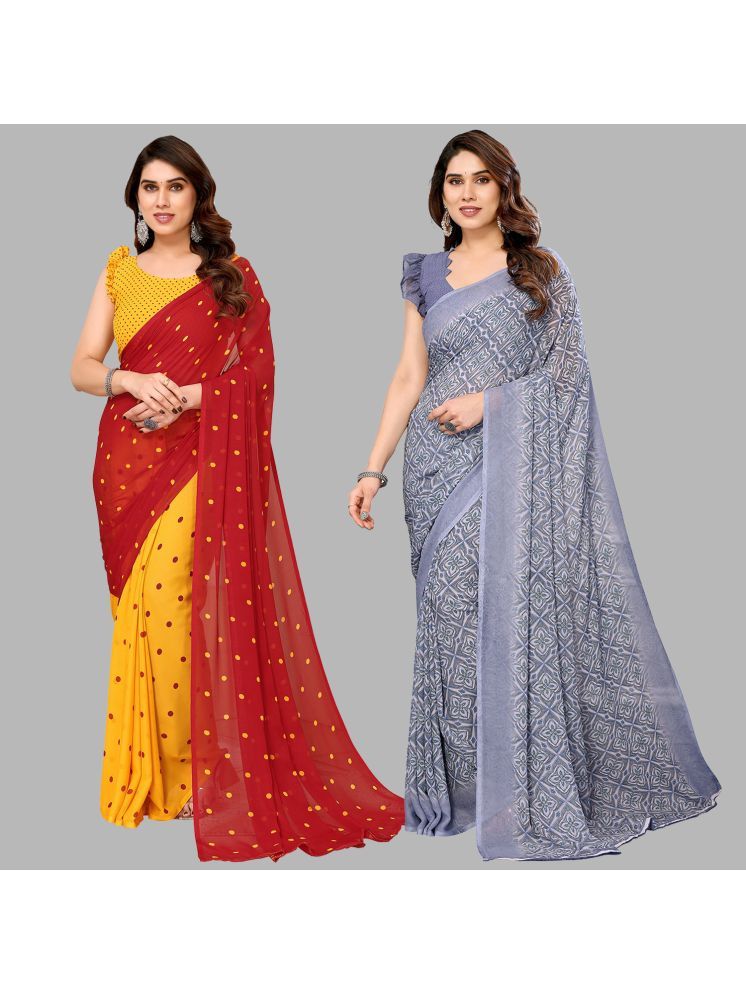     			Kashvi Sarees Pack of 2 Georgette Printed Saree With Blouse Piece ( Multicolor )