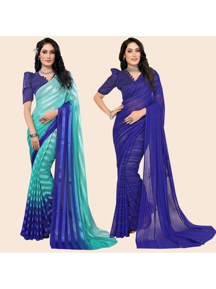     			Kashvi Sarees Pack of 2 Satin Striped Saree With Blouse Piece ( Multicolor )