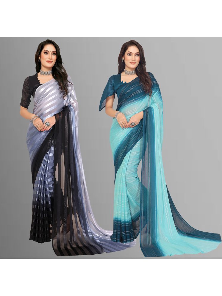     			Kashvi Sarees Pack of 2 Satin Striped Saree With Blouse Piece ( Multicolor )