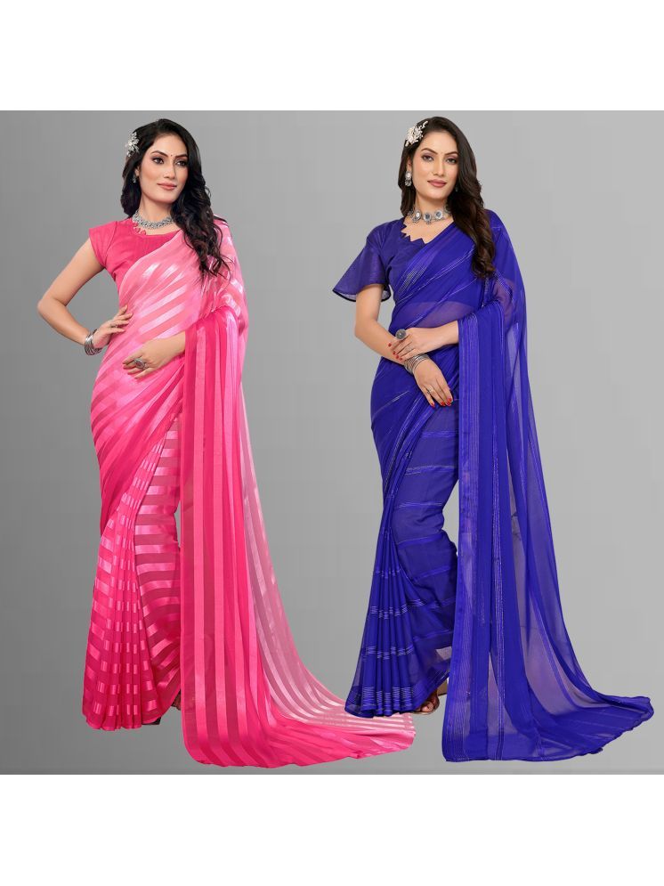     			Kashvi Sarees Pack of 2 Satin Striped Saree With Blouse Piece ( Multicolor )