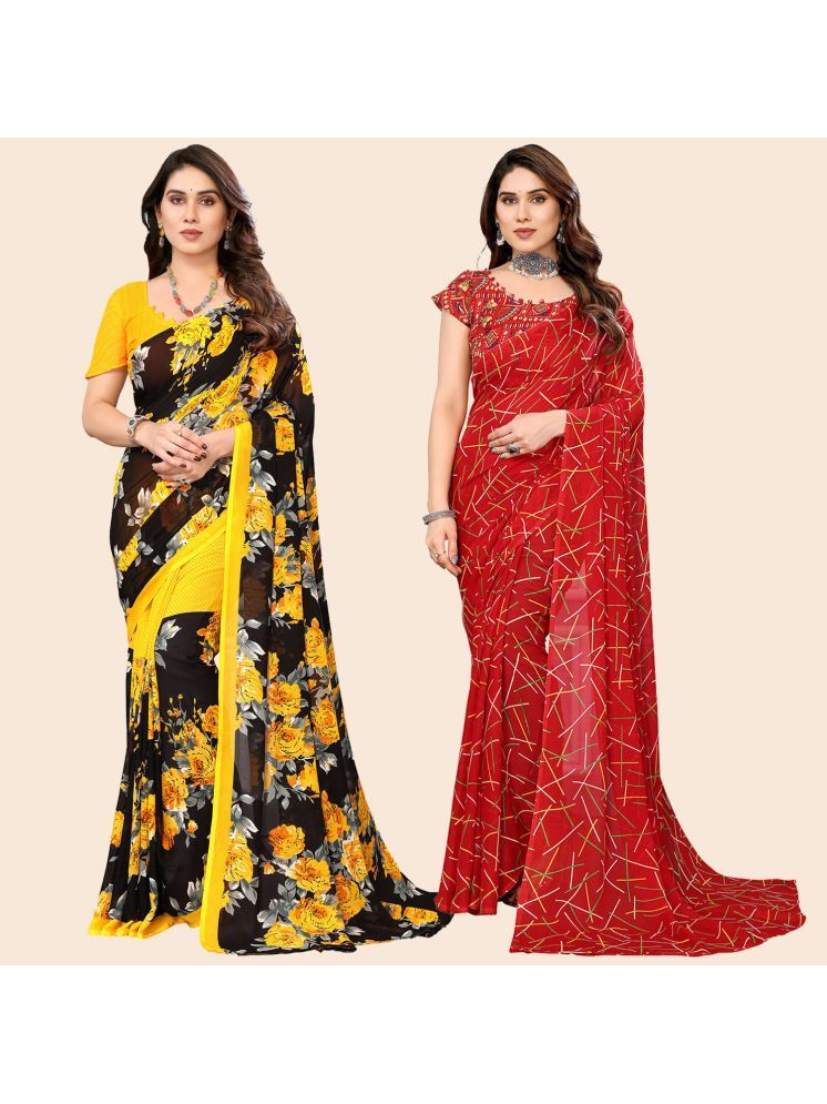     			Kashvi Sarees Pack of 2 Georgette Printed Saree With Blouse Piece ( Multicolor )