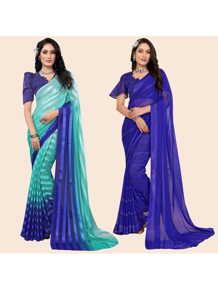     			Kashvi Sarees Pack of 2 Satin Striped Saree With Blouse Piece ( Multicolor )