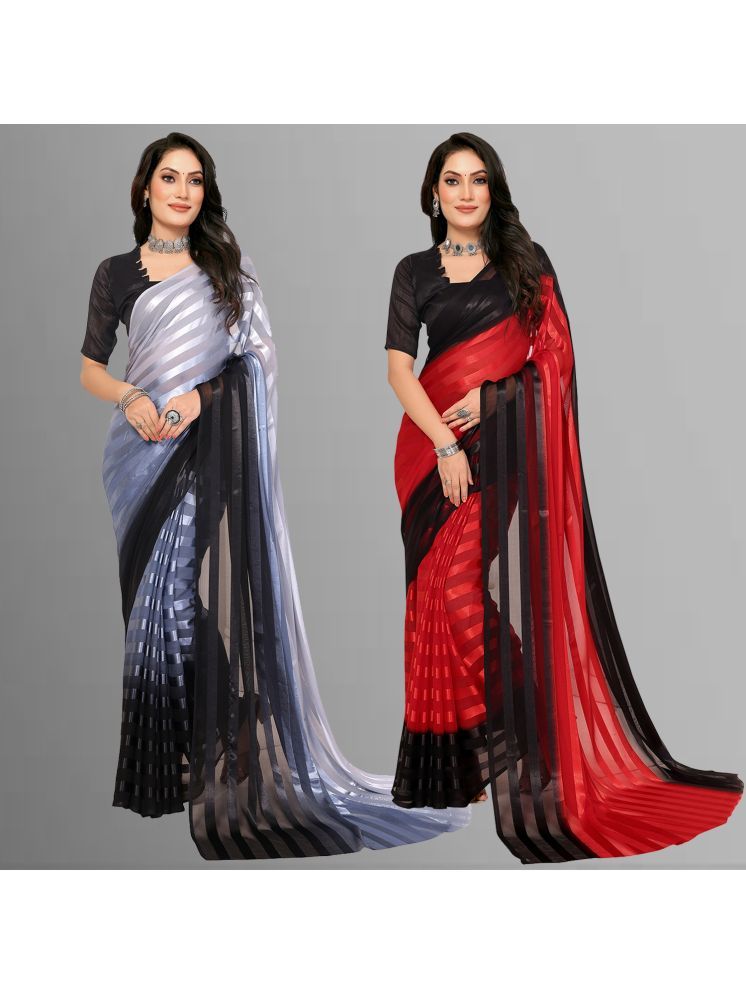     			Kashvi Sarees Pack of 2 Satin Striped Saree With Blouse Piece ( Multicolor )