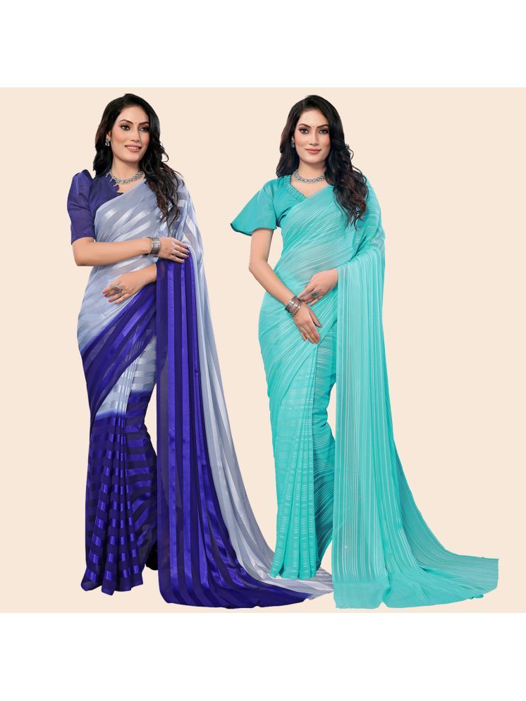     			Kashvi Sarees Pack of 2 Satin Striped Saree With Blouse Piece ( Multicolor )