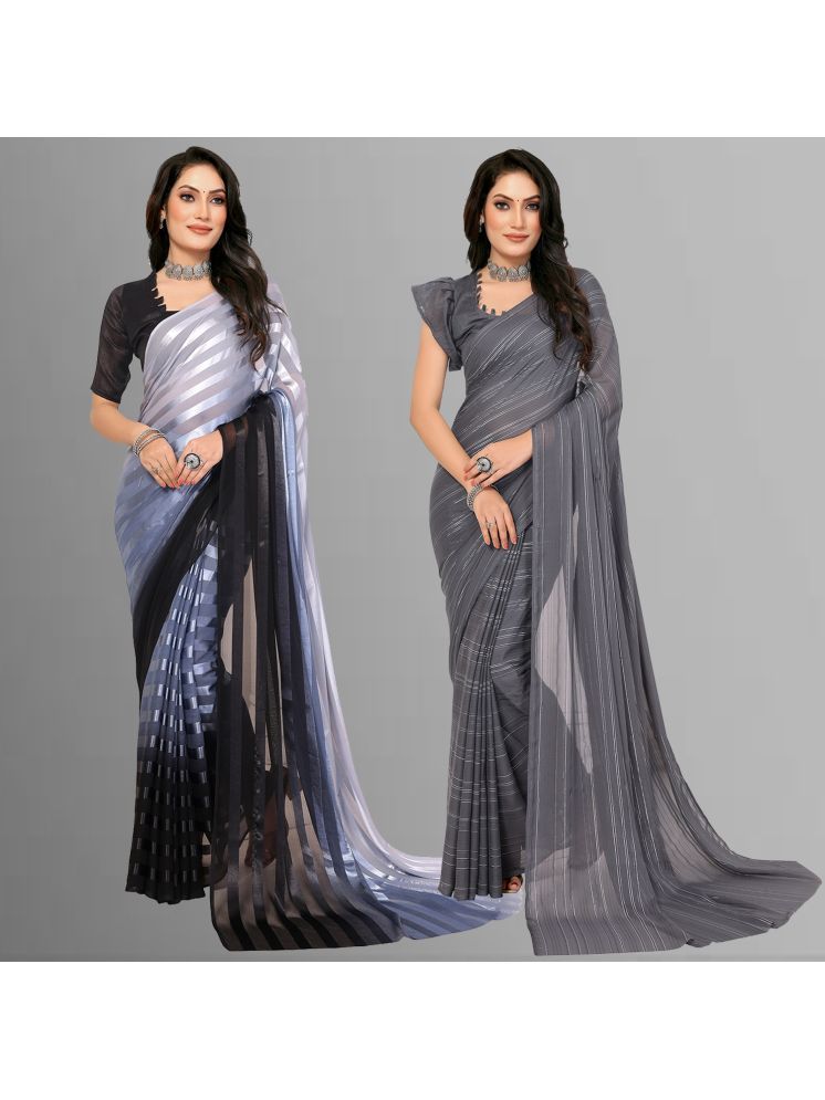     			Kashvi Sarees Pack of 2 Satin Striped Saree With Blouse Piece ( Multicolor )