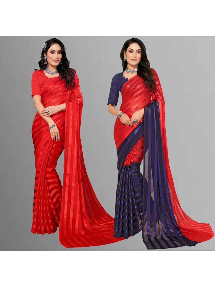     			Kashvi Sarees Pack of 2 Satin Striped Saree With Blouse Piece ( Multicolor )